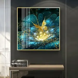 Beau papillon en couleur dorée peinture murale décorative art mural moderne peinture fournitures peinture en porcelaine de cristal ....