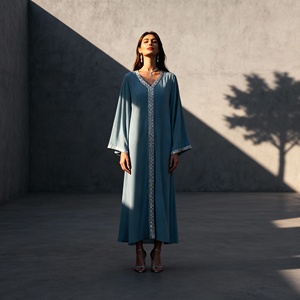 Abaya élégante personnalisée en polyester avec strass thermocollants de qualité supérieure pour femmes musulmanes, vente en gros - Product Image 4