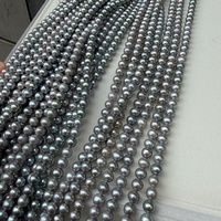 Perles de collier semi-finies DIY en perles d'eau douce grises presque rondes de 5-6 mm, fabriquées en Chine, pour chaîne de pull, 39 cm de long, 70 perles