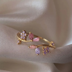 Bague Fleur Plaqué Or Zircon Réglable Ouverte pour Femme, Idéale pour Fête et Quotidien, Cadeau - Product Image 3