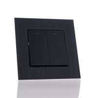 Prise électrique et interrupteur couvercle en aluminium noir interrupteurs muraux à deux groupes va et vient interrupteur d'éclairage avec indicateur LED