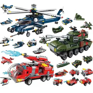 Đồ chơi trẻ em Lắp ráp khối xây dựng Bộ thành phố legoess xe cứu hỏa xe quân sự Máy bay mô hình bé trai Đồ chơi Quà tặng sinh nhật