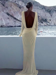Nuovo Abito Elegante e Sexy con <span class=keywords><strong>Schiena</strong></span> <span class=keywords><strong>Scoperta</strong></span> per Autunno e Inverno, <span class=keywords><strong>Vestito</strong></span> Lungo Aderente a <span class=keywords><strong>Maniche</strong></span> <span class=keywords><strong>Lunghe</strong></span> per Donna - Product Image 4