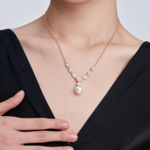 UM Jewelry 18K Gold Plated Necklace Natural Diamond Pearl Unisex Daily <b>Memorial</b> Wedding Party <b>Gift</b> Set Wholesale Valentine's Day - Product Image 1