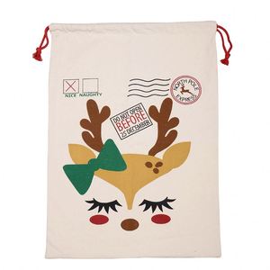 Sac de Noël classique en coton 100% avec impression sérigraphique, durable, écologique, sacs de Noël avec cordon de serrage, sac cadeau de Noël - Product Image 3