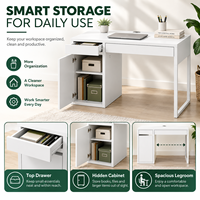 Bureau d'ordinateur compact en acier moderne avec tiroir et armoire, table d'étude et de travail pour la maison, l'appartement ou le dortoir