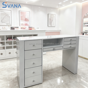 Mesa de Manicura de Lujo Personalizable, Muebles de Salón de Uñas, Escritorio de Madera para Uñas con Gabinete de Almacenamiento - Product Image 2