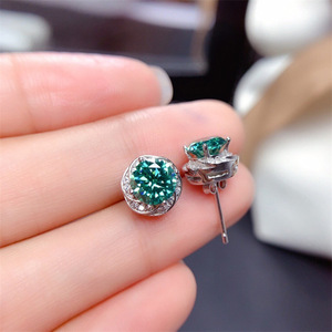 <b>Stud</b> <b>Earrings</b> Green Zircon Circular Ring Claw Setting Gift For Women - Product Image 3