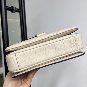 White Crocodile Leather <b>Square</b> Handbag With Gold Lock Closure Women's Single Strap Classic Daily Use Bag - Product Image 4