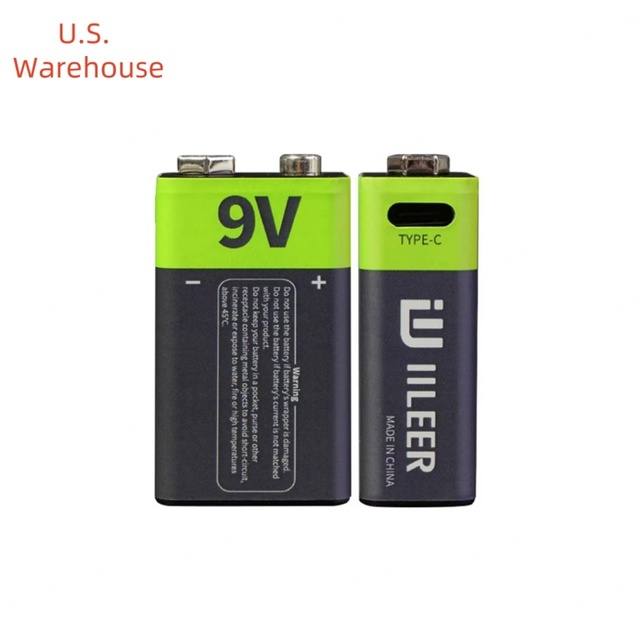IILEER Good Packaging 9V Rechargeable Lithium Battery 9V 350mAh 1200 Cycles With Type C Charing Port USA Warehouse in Stock