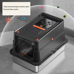 Volledig Gesloten Roestvrijstalen Kattenbak Groot Anti-Verstrooiing Geurbestendig Met Handvat En Schep Deksel - Product Image 4