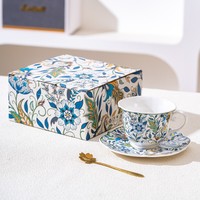 Tasses à café et soucoupes en porcelaine écologique dorée, motif floral 12 mois, style vintage européen, 200-300 ml, cadeau de fête, Royal Milk