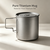 Vaisselle de camping ultralégère en titane pur, poignée pliable, empilable, tasse à café pour randonnée, logo personnalisé possible