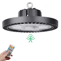 Lampu LED UFO High Bay Industri 100w 150w 200W dengan Sensor Gerak Cerdas, Dapat Diredupkan, dan Remote Control untuk Gudang