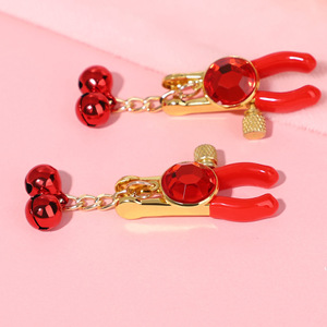 Gemstone <b>Nipple</b> Clamps <b>Tassel</b> Design Red Gold Tone Breast Clamping Adult Toy Party Use - Product Image 2