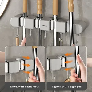 Cozy Coat Tool Rack <strong>Wall</strong> Hooks Free-Hole Toilet Brush Storage Hook 4 Clips 5 Hooks <strong>Wall</strong> Hanging <strong>Mop</strong> Rack for Kitchen Bathroom - Product Image 5