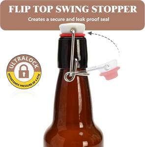 Botella de Vidrio con Tapa Hermética para Cerveza Casera, Color Ámbar Marrón, 330ml, 500ml, 750ml - Product Image 2