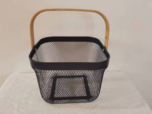 Multifunzione cucina giocattolo da bagno frutta organizzatore di fiori in rete metallica cesto di stoccaggio con manico in legno - Product Image 5