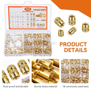 Brass <b>Threaded</b> <b>Inserts</b> 432pcs Metric Coarse Fully <b>Threaded</b> Copper Plated For Plastic Fixing - Product Image 2