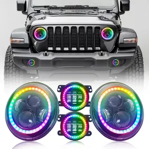 Loyo Factory Dot Angel Eyes Led Headlight Round 7Inch RGB APP control color Led for jeep wrangler 2014 headlights