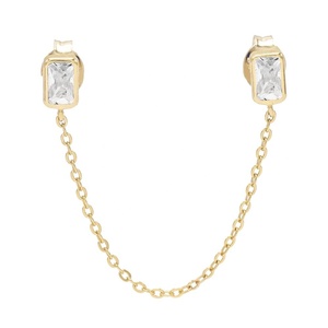 LOZRUNVE Hawaiian Jewelry Wholesale Sterling Silver Bezel 2 Double Piercing <strong>Chain</strong> <strong>Stud</strong> <strong>Earring</strong> 925 - Product Image 1