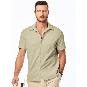 FOXA Men's Seersucker Short Sleeve Button Down Shirt Breathable Casual Beach Summer <b>Wedding</b> <b>Top</b> - Product Image 4
