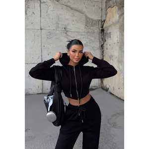 Conjunto Deportivo Olindy Negro con Capucha y Cremallera, Estilo Vintage, Talla XXL, Transpirable, Diseño Estampado Personalizable, Talla Grande, Invierno, con Logo - Product Image 3