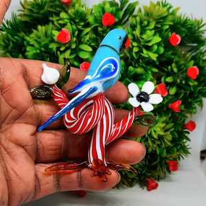 Figura de Loro de Vidrio Hecha a Mano con Rama a Rayas Rojas y Blancas, Adorno Navideño para Boda, Sala de Estar, Diseño Art Deco - Product Image 3