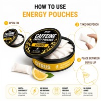 Pochettes énergétiques Zesty Citrus à la caféine (sans guarana ni nicotine) |   Utilisation par les adultes |   Échantillons de produits végétaliens sans sucre, marque privée