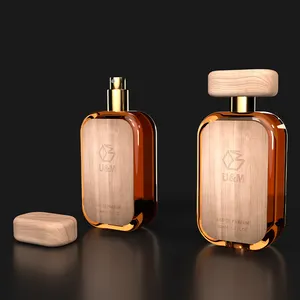 Luxus einfache natürliche Holz Stil 100 ml leere Parfüm Glasflasche Verpackungs flaschen benutzer definierte
