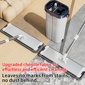 Stainless Steel Flat <strong>Floor</strong> <strong>Mop</strong> Bucket Wringer Set Hands-Free High Capacity Durable Chenille <strong>Mop</strong> 2 Mopheads for Home Office <strong>Floor</strong> - Product Image 6