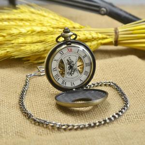 Antika Oymalı Desenli İskelet Görünümlü Açık Yüzlü Mekanik Cep Saati - Product Image 5
