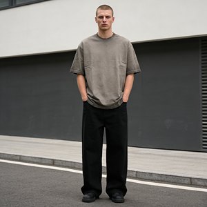 T-shirt Homme 500 GSM Hip-Hop/<span class=keywords><strong>Rap</strong></span> Délavé à l'Acide Coupe Oversize Épaules Tombantes Doux 100% Coton Biologique – Nouvelle Collection - Product Image 3