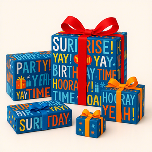 Papier d'emballage cadeau personnalisé avec logo décoratif à motifs floraux colorés, carton de qualité supérieure (Couche Papier, taille personnalisée) - Product Image 1