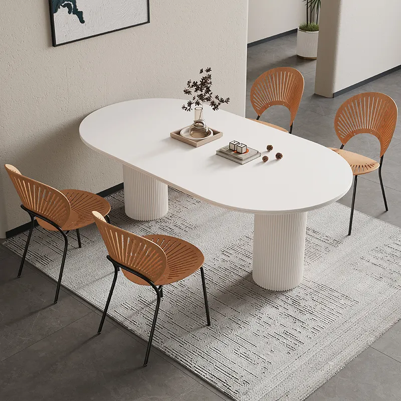 Rock board dining table cream style dining table and chair combination living room household oval simple small apartment