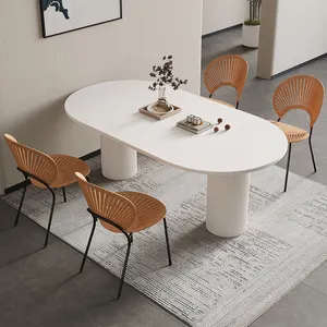 Kaya kurulu yemek masası krem tarzı yemek masası ve sandalye kombinasyonu oturma odası ev oval basit küçük daire