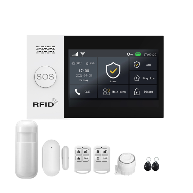 WiFi GSM 4G ABS Anti-Theft Alarm Kit with PIR Motion Sensor Tuya Smart App 4.3inch Touch Screen up to 10m Detection Range