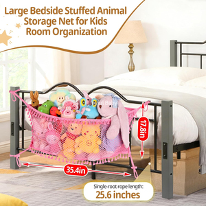 Nouveau style : <span class=keywords><strong>Hamac</strong></span> de rangement en filet de coton recyclé rose pour peluches, avec attache pour organisateur - Product Image 4