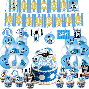 Kit de fête de football bleu et blanc pour 10 invités, ensemble de vaisselle avec assiettes en papier, gobelets, serviettes, nappe, bannière pour la décoration du jour du match - Product Image 3