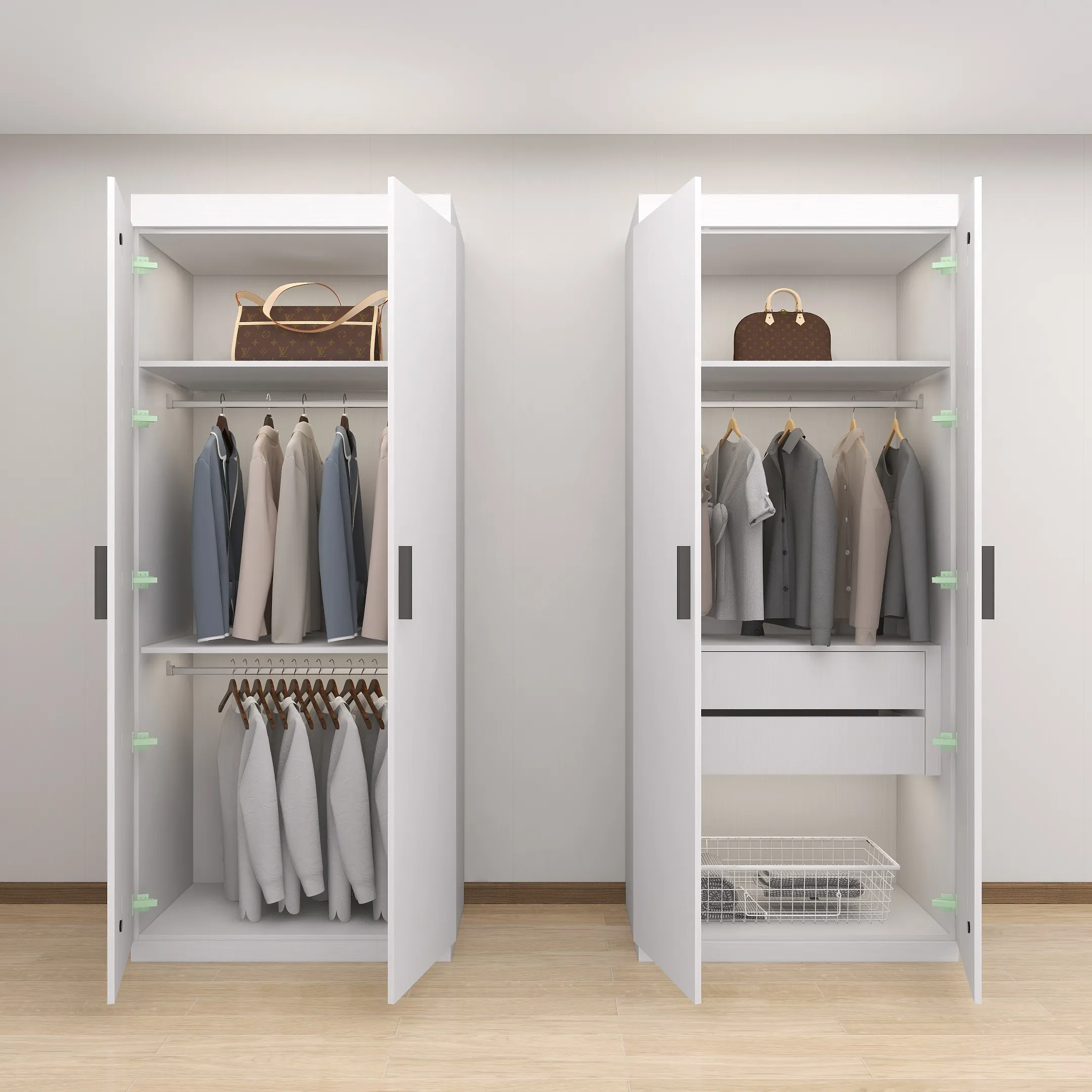 Factory Price Bedroom Wardrobes Closet Solid Wood Cabinet Wardrobe Clothes Organizer Wooden Wardrobe Closet With White Door