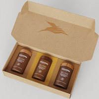 Bocal en verre ambré givré de 150 ml avec couvercle en bois pour suppléments de santé quotidiens Conteneur de capsules avec emballage en boîte