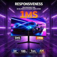 Monitor Gaming de 34 Pulgadas, 4K UHD, Panel IPS, 180Hz, 1ms, SRGB 100%, Sin Marco, HDR, HDMI, DP, Precio de Fábrica al por Mayor para PC de Escritorio