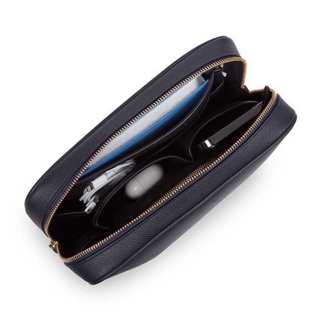 Travel Luxury PU Leather Zipper Portable Tech Accessory Storage Pouch Bag with Customized Pantone Color and Customized Size