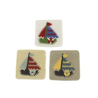 Patchs carrés brodés au crochet en forme de voilier, appliques à coudre pour vêtements, vestes, sacs, chapeaux, décoration DIY, vente en gros