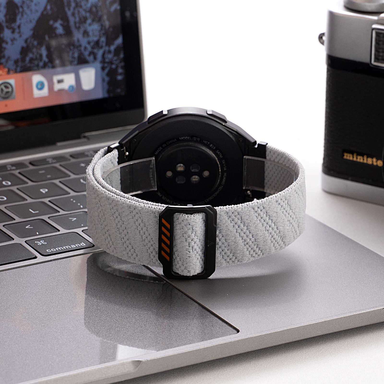 Unisex 22mm Breathable Fashionable Watchband Black Buckle Watch Strap for Huawei Watch GT4/5 Elastic Nylon Woven Braided