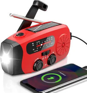 MEDING Portable Emergency Hand Crank Radio with LED Flashlight 2000mAh Solar Power Bank Phone Charger