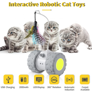 Jouets interactifs pour chats d'intérieur, jouets automatiques pour chatons, électroniques avec souris et 3 plumes pour que les chats jouent seuls - Product Image 3
