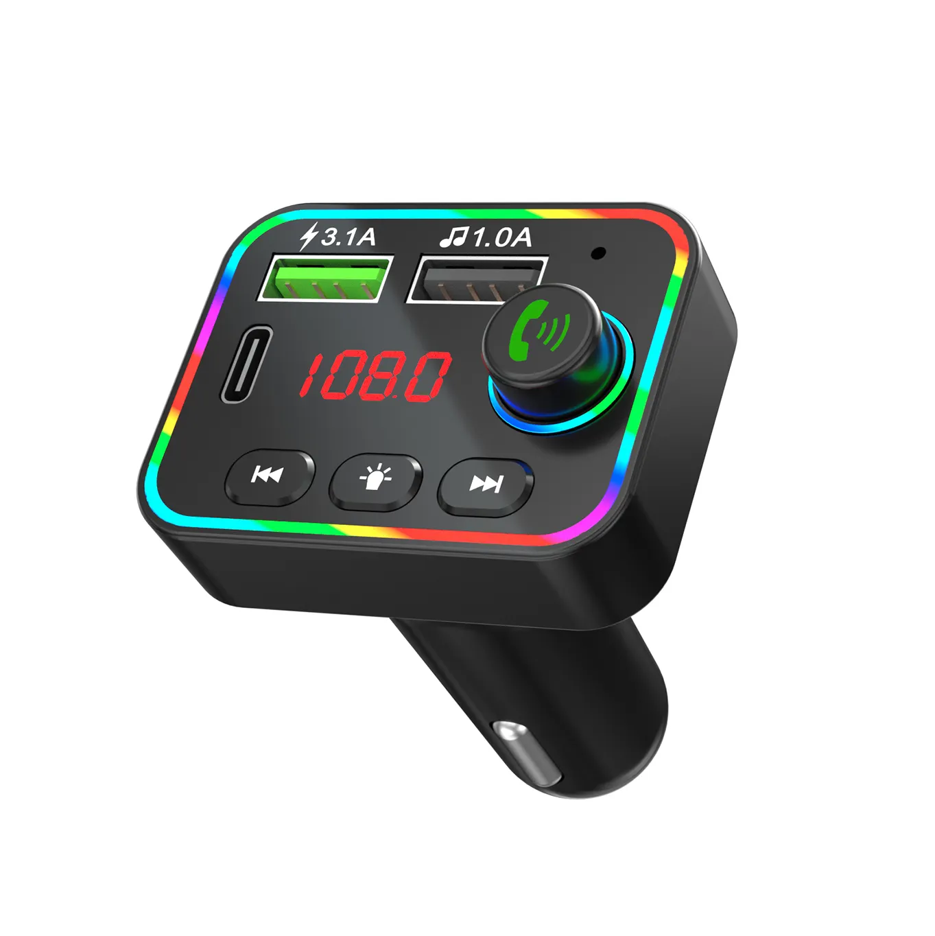 F4 Car FM Transmitter Colorful Backlight Wireless FM Radio Adapter Hands Free Support TF Card MP3 Player PD USB Charger