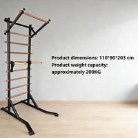 Barra de dominadas de acero tipo escalón de madera maciza para uso doméstico - Equipo multifuncional de entrenamiento integral para la parte superior del cuerpo para fitness en interiores
