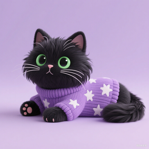 ODM personalizzabile morbido il gatto nero che indossa un maglione viola giocattolo graziosi animali di peluche rilassanti - Product Image 2